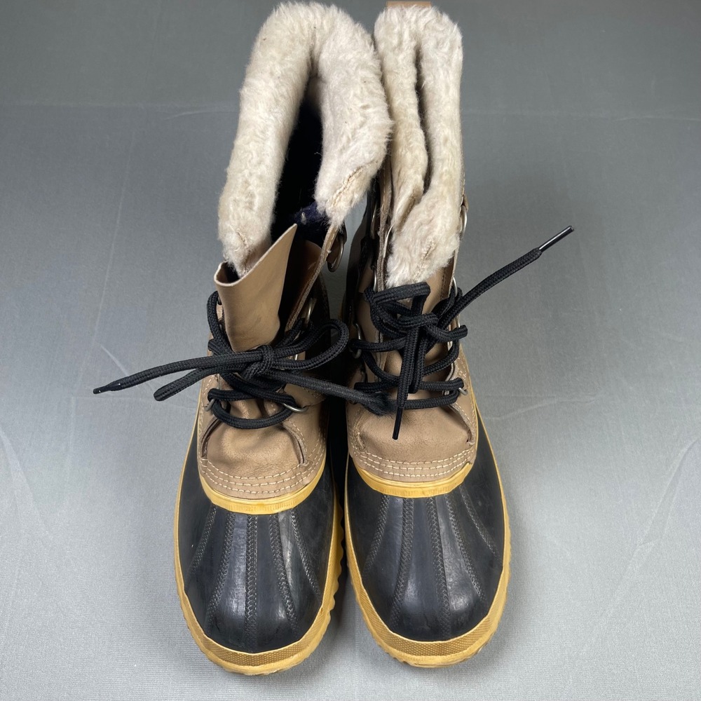 Vintage Sorel Manitou Mens 9 Kaufman Canada Tan Black Wool Lined Duck Boots